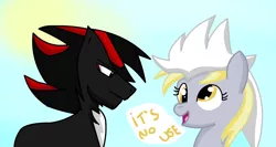 Size: 1648x874 | Tagged: safe, artist:soul-yagami64, derpibooru import, derpy hooves, ponified, pegasus, pony, crossover, female, funny, hat, it's no use, mare, shadow the hedgehog, silver the hedgehog, sonic the hedgehog (series), update