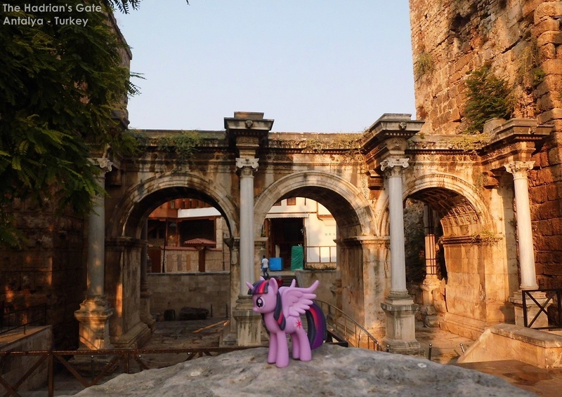 Size: 1600x1131 | Tagged: safe, artist:hellarmy, derpibooru import, twilight sparkle, twilight sparkle (alicorn), alicorn, pony, antalya, arch, female, figure, mare, ponies around the world, roman, the hadrian's gate, toy, turkey (country)