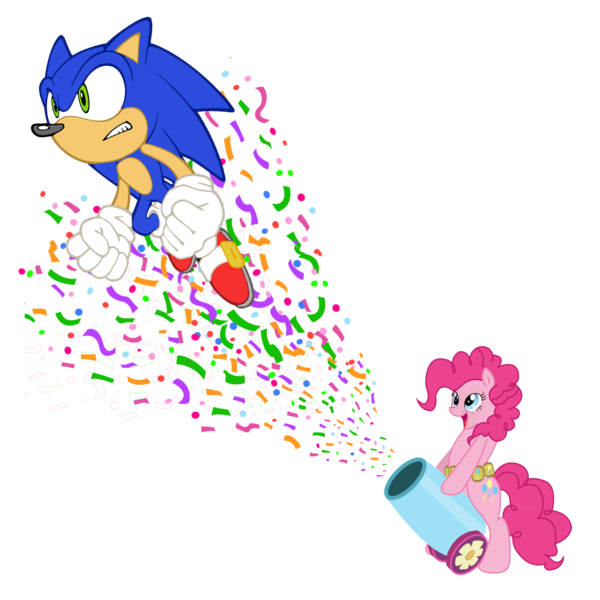 Size: 600x600 | Tagged: safe, artist:snicketbar, derpibooru import, pinkie pie, pony, crossover, party cannon, simple background, sonic the hedgehog, sonic the hedgehog (series), transparent background, vector