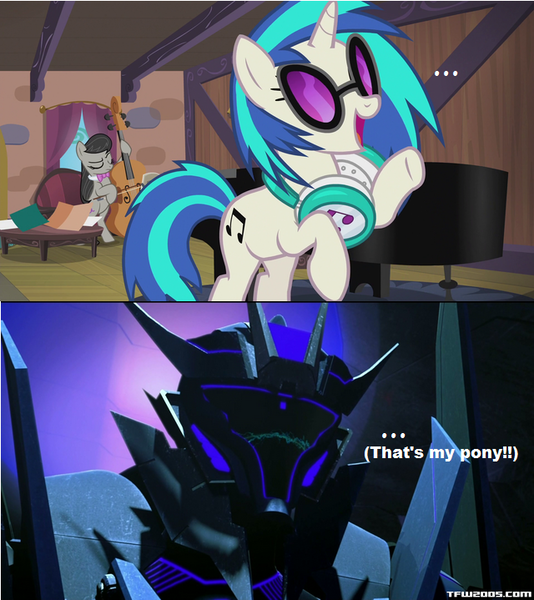 Size: 640x719 | Tagged: derpibooru import, meme, mute, mute vinyl, safe, slice of life (episode), soundscratch, soundwave, that's my pony, thats my pony, that's my x, transformers, transformers prime, vinyl scratch