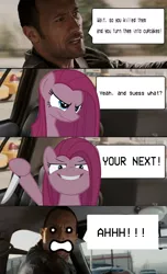 Size: 568x933 | Tagged: comic, derpibooru import, dwayne johnson, fanfic:cupcakes, forced meme, grammar error, meme, misspelling of you're, pinkamena diane pie, pinkie pie, race to witch mountain, semi-grimdark, the rock