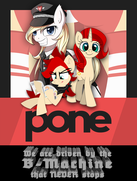 Size: 2706x3570 | Tagged: 8chan, artist:anonymous, blackletter, clothes, derpibooru import, nazi, oc, oc:aryanne, oc:red pone (8chan), oc:ruby (8chan), /pone/, poster, promotion, safe, scarf, smiling, swastika, text, unofficial characters only