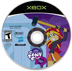 Size: 789x784 | Tagged: safe, artist:dannydsi3d, derpibooru import, sunset shimmer, equestria girls, equestria girls (movie), cd, cover, disc, equestria girls logo, game, hammer, hasbro, microsoft, sledgehammer, xbox