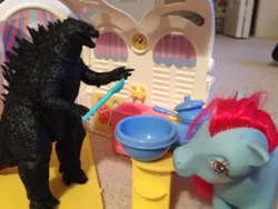 Size: 400x300 | Tagged: safe, derpibooru import, kaiju, pony, g1, godzilla, godzilla (monsterverse), godzilla (series), godzilla 2014, irl, photo, toy