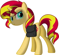 Size: 2500x2303 | Tagged: safe, artist:bubblestormx, derpibooru import, sunset shimmer, pony, unicorn, equestria girls, equestria girls (movie), bag, butt, plot, saddle bag, shading, simple background, solo, transparent background, vector