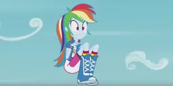 Size: 854x427 | Tagged: safe, derpibooru import, screencap, rainbow dash, equestria girls, friendship games, pinkie spy (short), boots, clothes, female, shoes, skirt, solo, student