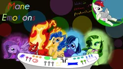 Size: 1920x1080 | Tagged: safe, artist:moombatroopa, derpibooru import, applejack, fluttershy, pinkie pie, rainbow dash, rarity, twilight sparkle, ponified, pony, rapidash, anger (inside out), crossover, disgust (inside out), fear (inside out), inside out, joy (inside out), mane six, pixar, pokémon, sadness (inside out)