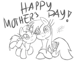 Size: 2536x2078 | Tagged: safe, artist:leadhooves, derpibooru import, derpy hooves, dinky hooves, pegasus, pony, equestria's best daughter, equestria's best mother, female, mare, monochrome, mother's day