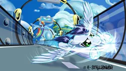 Size: 1191x670 | Tagged: safe, artist:h-stallionwolf, derpibooru import, rainbow dash, soarin', pegasus, pony, wonderbolts academy, circuit, crossover, fanart, fanfic art, female, male, mare, racing, road, speed, stallion, yu-gi-oh!, yu-gi-oh! 5d's