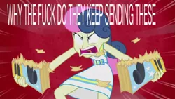 Size: 1334x750 | Tagged: safe, derpibooru import, screencap, bon bon, sweetie drops, all's fair in love and friendship games, equestria girls, friendship games, angry, bon bon is not amused, book, caption, image macro, meme, phone book, solo, strong, telephone book, text, unamused, vulgar, yellow pages