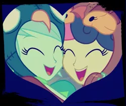 Size: 691x580 | Tagged: safe, derpibooru import, edit, screencap, bon bon, lyra heartstrings, sweetie drops, all's fair in love and friendship games, equestria girls, friendship games, best friends, female, heart, iris out, lesbian, lyrabon, shipping