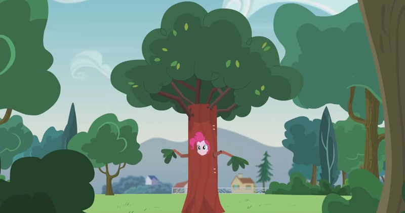 Size: 900x472 | Tagged: safe, derpibooru import, screencap, pinkie pie, equestria girls, friendship games, pinkie spy (short), clothes, costume, disguise, female, meme, pinkie spy, solo, tree, tree costume