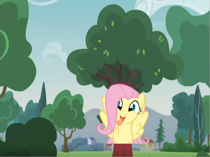 Size: 801x600 | Tagged: safe, derpibooru import, edit, edited screencap, screencap, fluttershy, pony, equestria girls, friendship games, pinkie spy (short), costume, fluttertree, silly, silly pony, solo, tree, tree costume