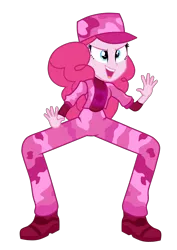 Size: 4500x6354 | Tagged: safe, artist:mixiepie, derpibooru import, pinkie pie, equestria girls, friendship games, pinkie spy (short), absurd resolution, camouflage, clothes, crouching, open mouth, pink, pinkie spy, shoes, simple background, solo, transparent background, uniform, vector