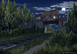 Size: 3000x2100 | Tagged: artist:eriada, derpibooru import, firefly (insect), insect, moon, railroad, royal guard, safe, scenery, scenery porn