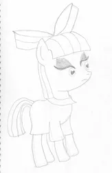 Size: 1236x1900 | Tagged: apple bloom's bow, artist:barryfrommars, bow, derpibooru import, hair bow, maud pie, monochrome, safe, sketch, solo, traditional art