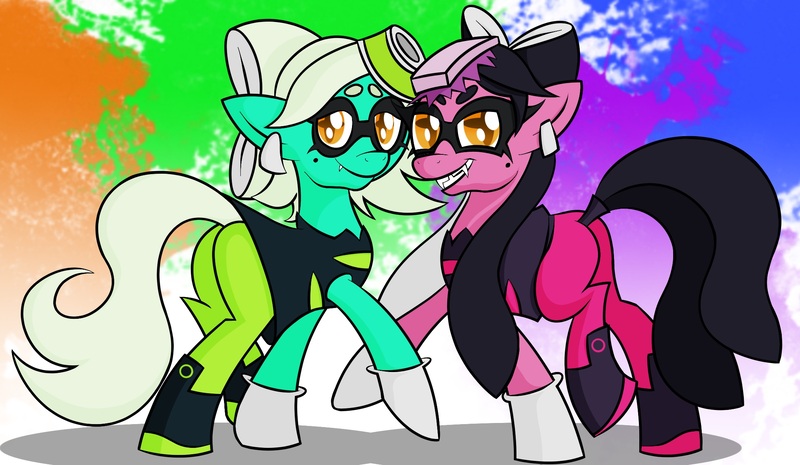 Size: 2150x1250 | Tagged: safe, artist:xain-russell, deleted from derpibooru, derpibooru import, ponified, pony, callie, clothes, marie (splatoon), pigtails, splatoon, squid sisters