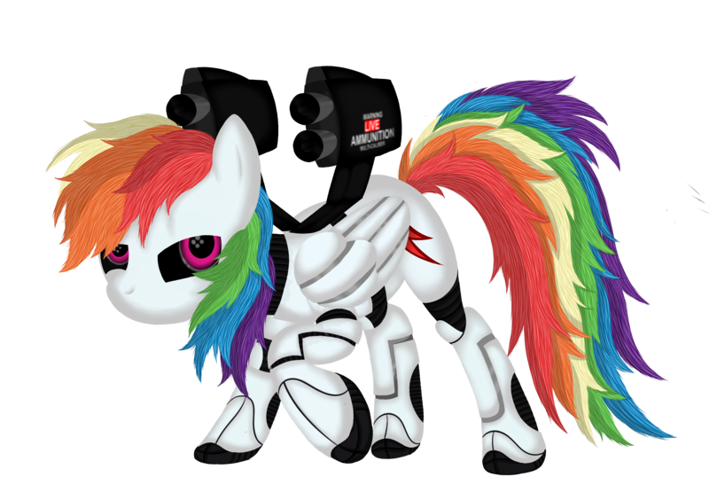 Size: 3882x2737 | Tagged: artist:law44444, crossover, derpibooru import, fluffy, gun, my little pony, my little portal, portal (valve), rainbow dash, robot, safe, simple background, solo, source needed, transparent background, useless source url, vector, weapon