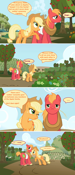 Size: 668x1549 | Tagged: suggestive, derpibooru import, edit, edited screencap, screencap, applejack, big macintosh, braeburn, earth pony, pony, applecest, braemac, comic, everypony's gay for braeburn, gay, implied incest, incest, male, screencap comic, shipping, stallion, vulgar