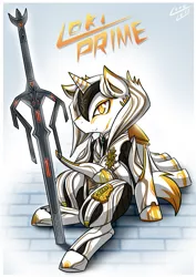 Size: 1500x2120 | Tagged: safe, artist:vavacung, derpibooru import, oc, ponified, unofficial characters only, pony, crossover, loki(warframe), solo, sword, video game, warframe, weapon