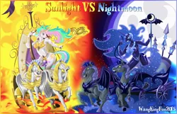 Size: 1280x826 | Tagged: anthro, armor, artist:wangkingfun, chariot, derpibooru import, echo and nocturn, echo (bat pony), muscles, night guard, nightmare moon, nocturn, princess celestia, royal guard, safe, staff, unconvincing armor