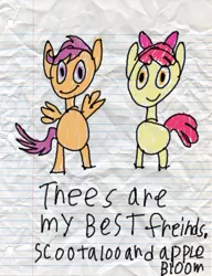 Size: 600x783 | Tagged: apple bloom, artist:fonypan, artist:sweetie belle, derpibooru import, lined paper, quality, safe, scootaloo, solo, stylistic suck, sweetie's jurnal, tumblr