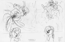 Size: 5087x3291 | Tagged: absurd resolution, artist:glacierclear, badass, combat, controller, crossover, derpibooru import, destiny (game), fanfic, fanfic art, fanfic:this game of mine, fight, lineart, magic, monochrome, multiplayer, photo, safe, silver spoon, sweetie belle, this game of mine, titan (destiny), traditional art, video game, warlock (destiny)