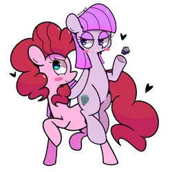 Size: 1500x1500 | Tagged: safe, artist:turtlefarminguy, derpibooru import, boulder (pet), maud pie, pinkie pie, pony, ponies riding ponies, riding