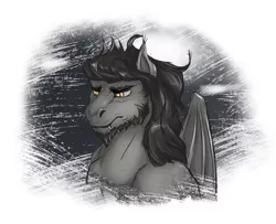 Size: 1280x1037 | Tagged: safe, artist:lucky dragoness, derpibooru import, oc, unofficial characters only, bat pony, pony, beard, bust, explicit source, facial hair, fangs, portrait, solo, ос:graphite