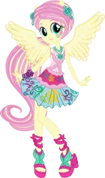 Size: 8494x14487 | Tagged: safe, artist:sugar-loop, derpibooru import, fluttershy, equestria girls, absurd resolution, box art, clothes, dress, feet, ludicrous res, rockin' hair, sandals, solo