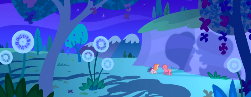 Size: 1119x435 | Tagged: dandelion, derpibooru import, g3.5, g3 panorama, night, panorama, pinkie pie, safe, screencap, shadow, shadows, that's what makes a friend, toola roola, twinkle wish adventure