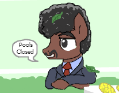 Size: 236x185 | Tagged: safe, derpibooru import, ponified, pony, bush, clothes, crossed arms, crossed legs, flockdraw, leaf, meme, necktie, pool's closed, smiling, solo, suit