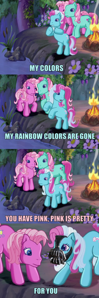 Size: 960x2880 | Tagged: bane, baneposting, crystal princess, derpibooru import, edit, edited screencap, for you, g3, meme, minty, movie quote, movie reference, pinkie pie, rainbow dash, rainbow dash (g3), rearing, safe, screencap, text, the dark knight rises, the runaway rainbow