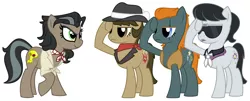 Size: 1600x644 | Tagged: artist:evilfrenzy, bandana, biff, clothes, collar, daring don't, derpibooru import, doctor caballeron, glasses, hat, henchmen, rogue (character), rule 63, safe, shirt, vest, withers