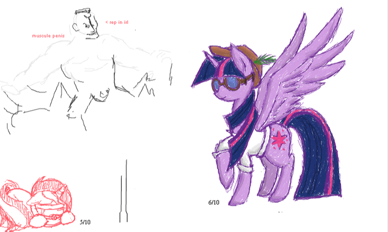 Size: 801x481 | Tagged: artist needed, safe, derpibooru import, twilight sparkle, twilight sparkle (alicorn), oc, alicorn, pony, flockdraw, generic pony, muscles