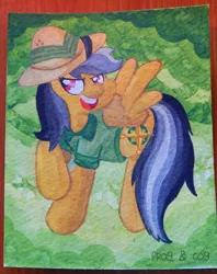 Size: 900x1138 | Tagged: safe, artist:coggler, artist:frog&cog, artist:gopherfrog, derpibooru import, daring do, pegasus, pony, flying, forest, paint, painting, solo, traditional art, watercolor painting