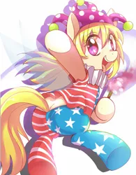 Size: 800x1028 | Tagged: safe, artist:caibaoreturn, derpibooru import, ponified, pony, clownpiece, hat, jester hat, ruff (clothing), touhou