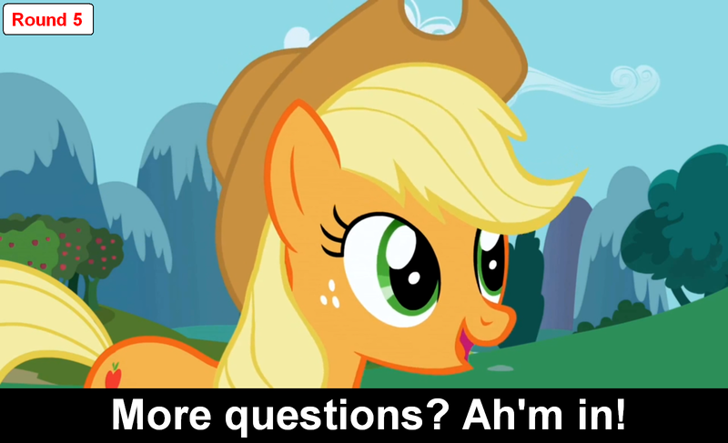 Size: 1600x973 | Tagged: safe, derpibooru import, applejack, earth pony, pony, comic:celestia's servant interview, caption, cs captions, female, hat, interview, mare, solo