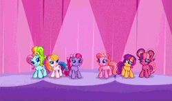 Size: 740x435 | Tagged: animated, cheerilee (g3), dancing, derpibooru import, g3.5, pinkie pie (g3), rainbow dash (g3), safe, scootaloo (g3), screencap, spotlight, starsong, tapping, toola roola, waiting for the winter wishes festival