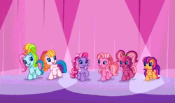 Size: 740x435 | Tagged: animated, cheerilee (g3), dancing, derpibooru import, g3.5, pinkie pie (g3), rainbow dash (g3), safe, scootaloo (g3), screencap, spotlight, starsong, toola roola, waiting for the winter wishes festival