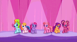 Size: 740x403 | Tagged: animated, cheerilee (g3), derpibooru import, edit, g3.5, pinkie pie (g3), rainbow dash (g3), safe, scootaloo (g3), screencap, shakey floor, spotlight, starsong, stomping, toola roola, waiting for the winter wishes festival