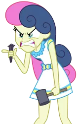 Size: 3063x4858 | Tagged: safe, artist:illumnious, derpibooru import, bon bon, sweetie drops, all's fair in love and friendship games, equestria girls, friendship games, .ai available, absurd resolution, angry, background human, bon bon is not amused, bon bon is pissed, chisel, gritted teeth, hammer, pointing, simple background, solo, transparent background, unamused, vector