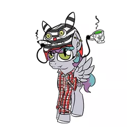 Size: 500x500 | Tagged: safe, derpibooru import, oc, oc:kitty sweet, unofficial characters only, pegasus, pony, "green" tea, 420, blunt, cat eyes, clothes, ear fluff, fangs, food, grunge, hat, piercing, plaid, plaid shirt, shirt, slit eyes, solo, tea