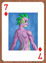 Size: 395x539 | Tagged: anthro, artist:brianblackberry, back, derpibooru import, kim kardashian's paper magazine cover, male, playing card, solo, solo male, spike, suggestive, tattoo