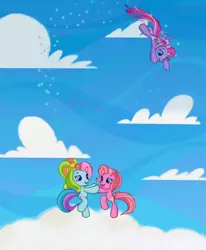 Size: 740x897 | Tagged: cloud, cloudy, dancing, derpibooru import, g3.5, g3 panorama, pinkie pie, rainbow dash, safe, screencap, sky, starsong, that's what makes a friend, twinkle wish adventure