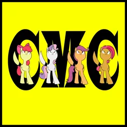 Size: 4500x4500 | Tagged: absurd resolution, apple bloom, armband, artist:mofetafrombrooklyn, babs seed, cutie mark crusaders, derpibooru import, safe, scootaloo, sports, sweetie belle, the nexus (stable), wrestling, wwe