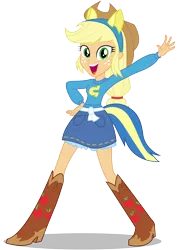 Size: 8500x12000 | Tagged: safe, artist:caliazian, derpibooru import, applejack, equestria girls, equestria girls (movie), .ai available, absurd resolution, applejack's hat, boots, canterlot high, clothes, cowboy hat, denim skirt, fake tail, freckles, hat, helping twilight win the crown, looking at you, open mouth, pony ears, pose, school spirit, shoes, simple background, skirt, solo, stetson, transparent background, vector, wondercolts