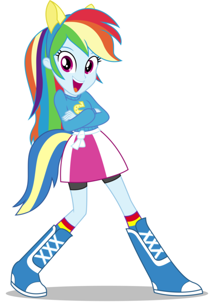 Size: 8500x12000 | Tagged: safe, artist:caliazian, derpibooru import, rainbow dash, equestria girls, equestria girls (movie), .ai available, absurd resolution, boots, canterlot high, clothes, crossed arms, fake tail, helping twilight win the crown, long hair, looking at you, open mouth, pony ears, pose, rainbow socks, school spirit, shoes, simple background, skirt, socks, solo, striped socks, transparent background, vector, wondercolts