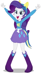 Size: 6775x12000 | Tagged: safe, artist:caliazian, derpibooru import, rarity, equestria girls, equestria girls (movie), .ai available, absurd resolution, boots, canterlot high, clothes, fake tail, helping twilight win the crown, long hair, looking at you, open mouth, pony ears, pose, school spirit, shoes, simple background, skirt, solo, transparent background, vector, wondercolts