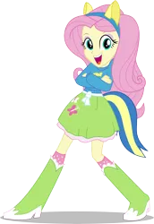 Size: 8208x11941 | Tagged: safe, artist:caliazian, derpibooru import, fluttershy, equestria girls, equestria girls (movie), .ai available, absurd resolution, boots, canterlot high, clothes, crossed arms, fake tail, helping twilight win the crown, high heel boots, long hair, looking at you, open mouth, pony ears, pose, school spirit, shoes, simple background, skirt, socks, solo, transparent background, vector, wondercolts, wondercolts uniform